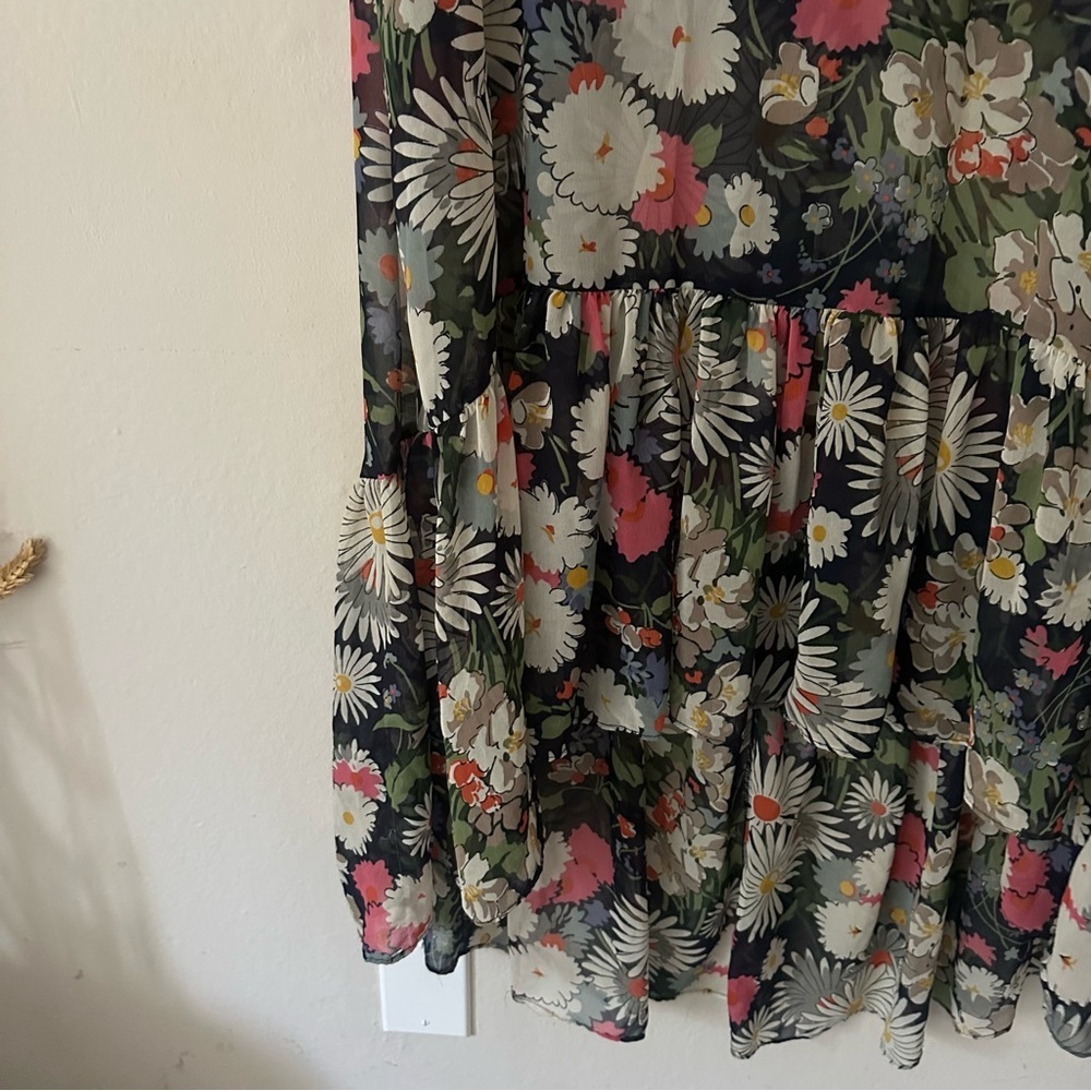 Zara Floral transparent boho blogger Midi Shirt Duster Dress Navy M - Picture 6 of 9